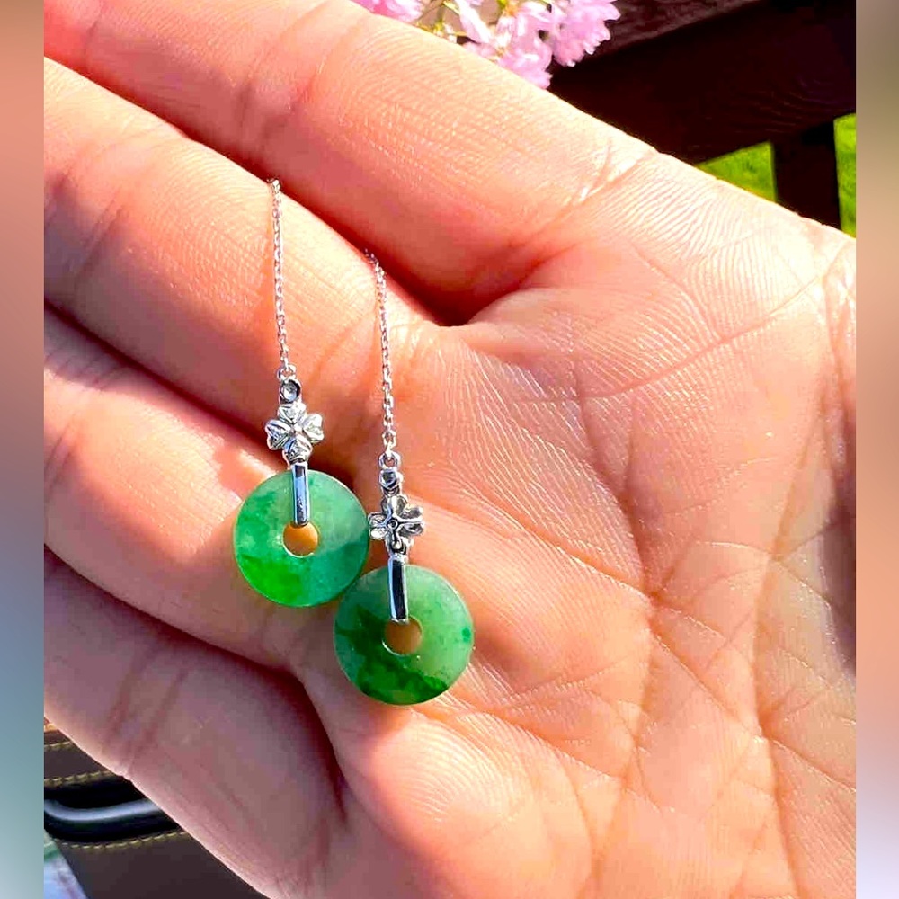 Solid 18k gold ice jade earrings